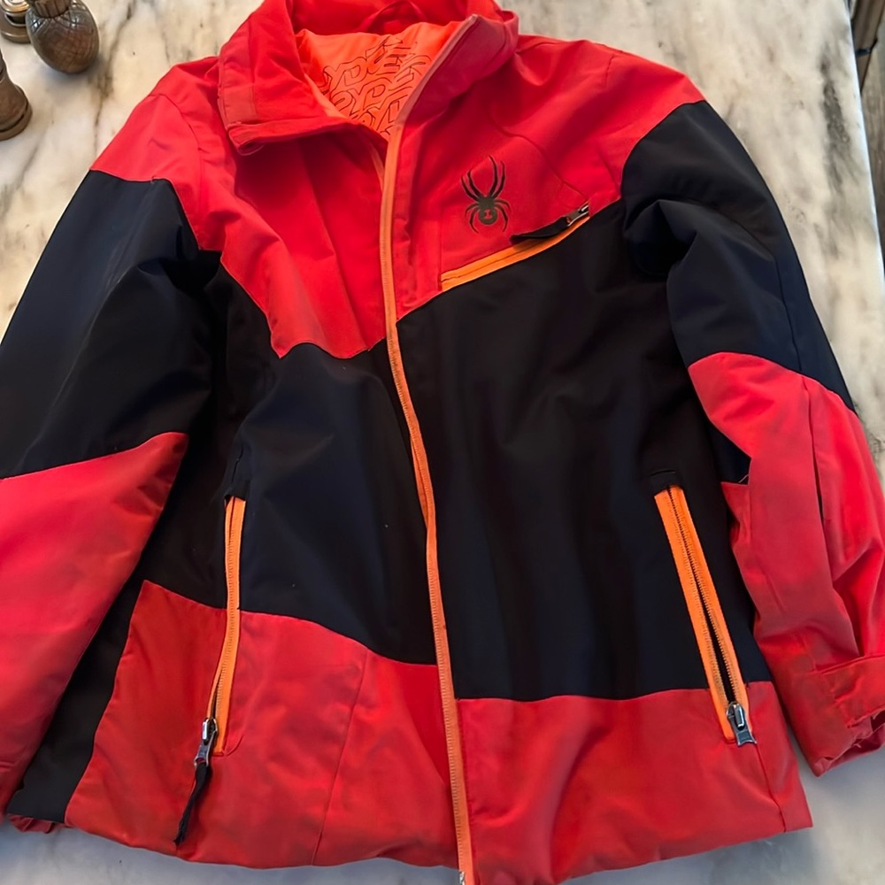 Spyder boys red black orange size 12 ski jacket coat